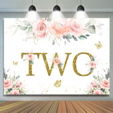 Rosa Blume Funkeln Schmetterling Wild Zwei Geburtstag Hintergrund